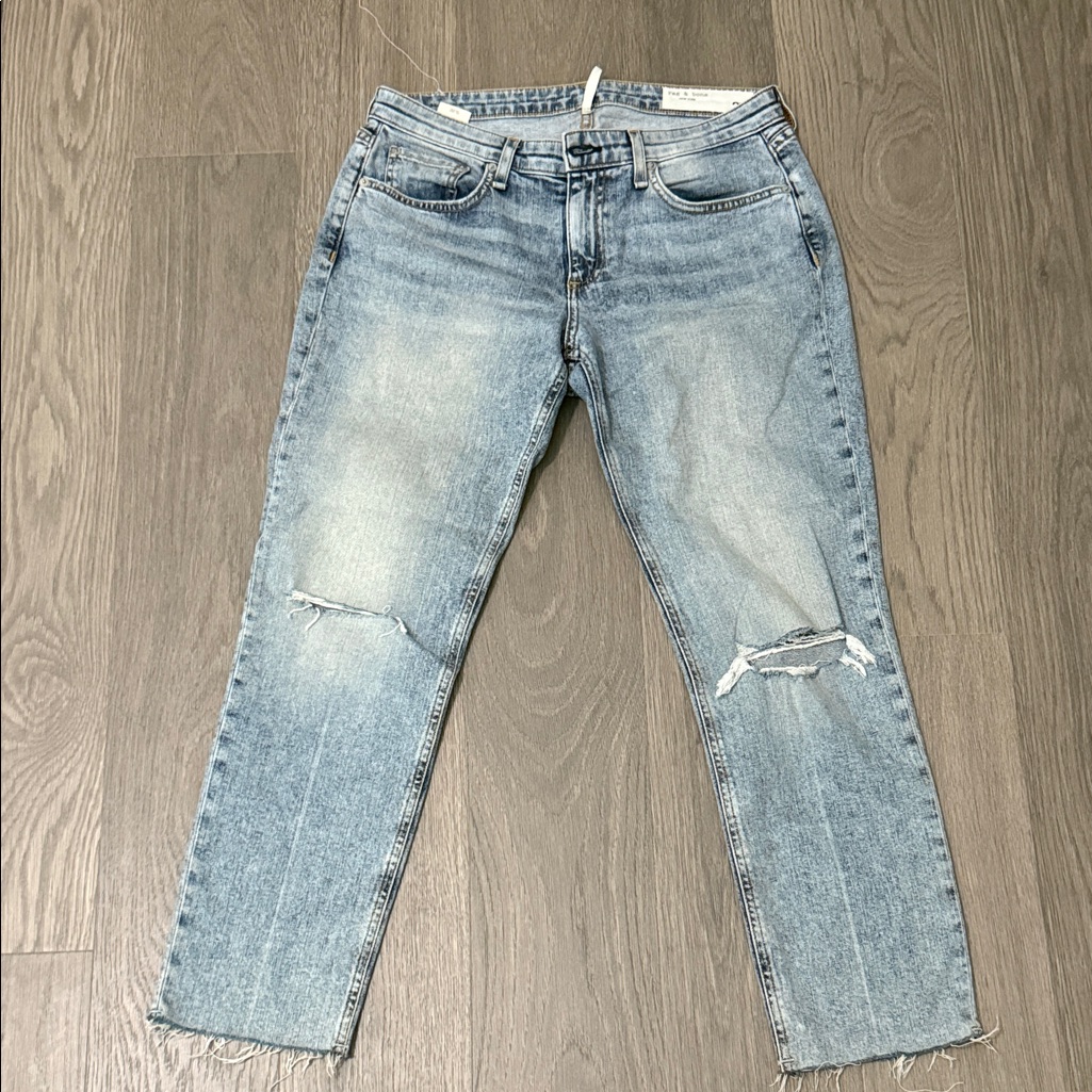 Rag & Bone Light Blue Distressed Ex Boyfriend Jeans